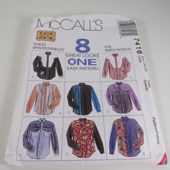 McCalls 7416 Clothing Pattern 8 styles of Shirts Size L 42-44 UNCUT - Picture 1 of 8